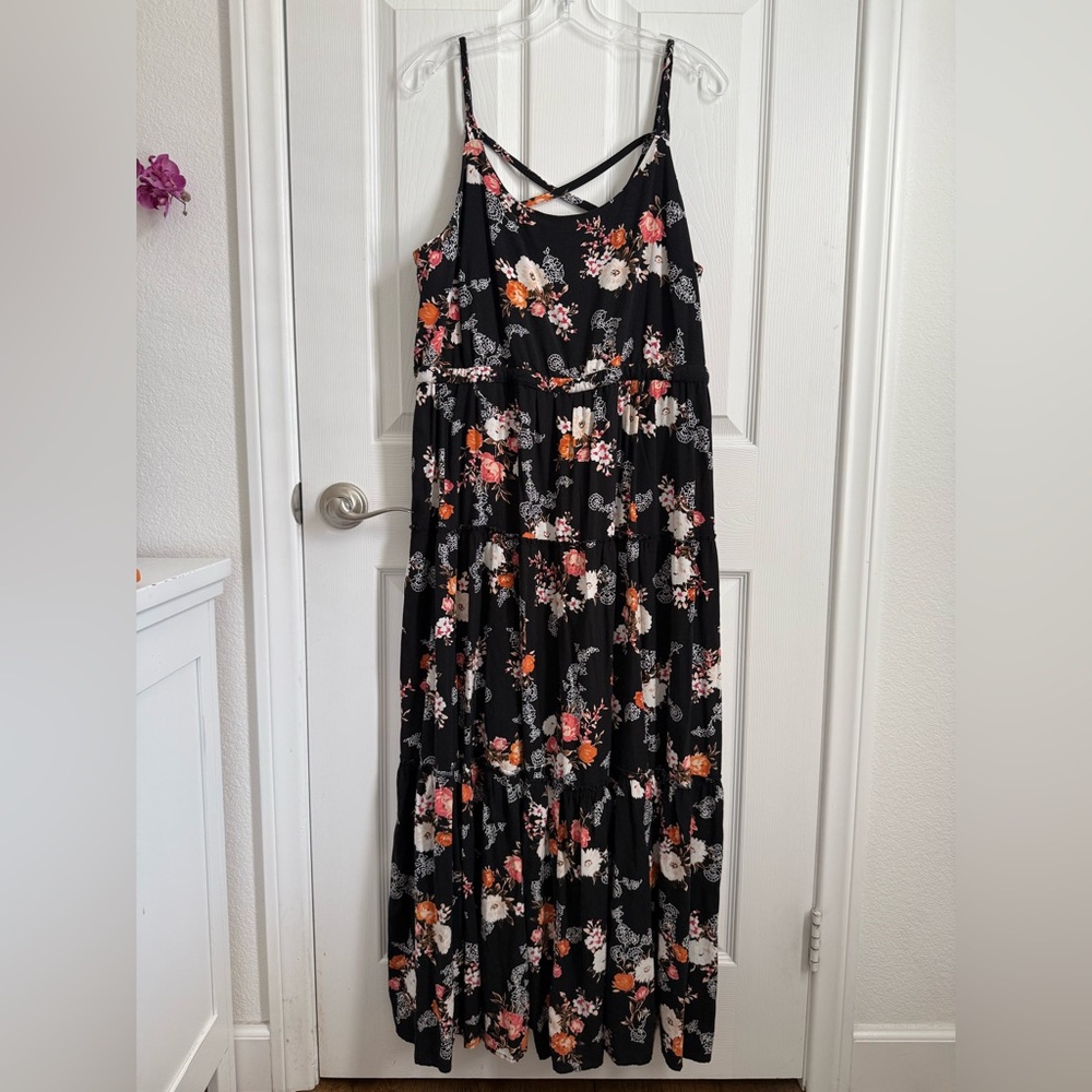 Torrid Black Floral Strappy Dress